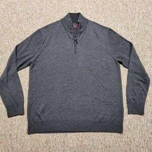 UNTUCKit Belguardo Sweater Mens XL Grey Merino Wool Quarter Zip Pullover Preppy